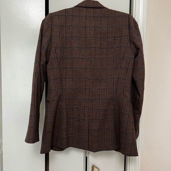 Antonio Melani wine and navy plaid single breasted career office blazer, size 2 - Picture 3 of 4